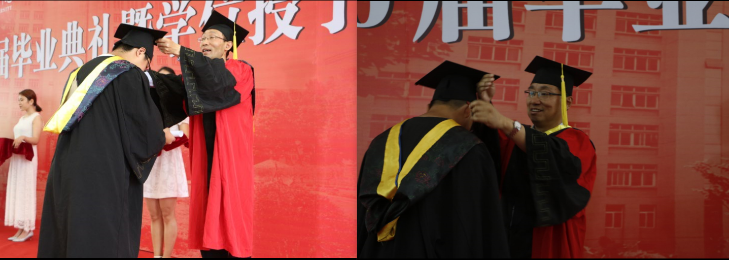 郝红武经理和嵇宁教授为毕业生拨流苏